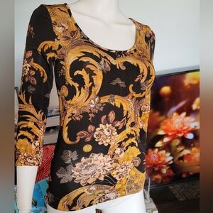 ❗️ JUST CAVALLI  Black and Gold Floral Top  ❗️